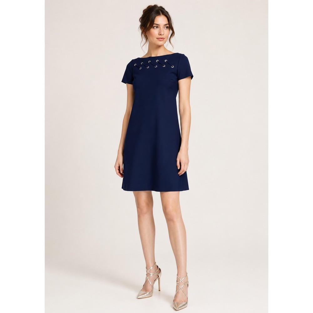 Chiara Boni La Petite Robe Rosario Cap-Sleeve Looped Grommet A-Line Dress Italy